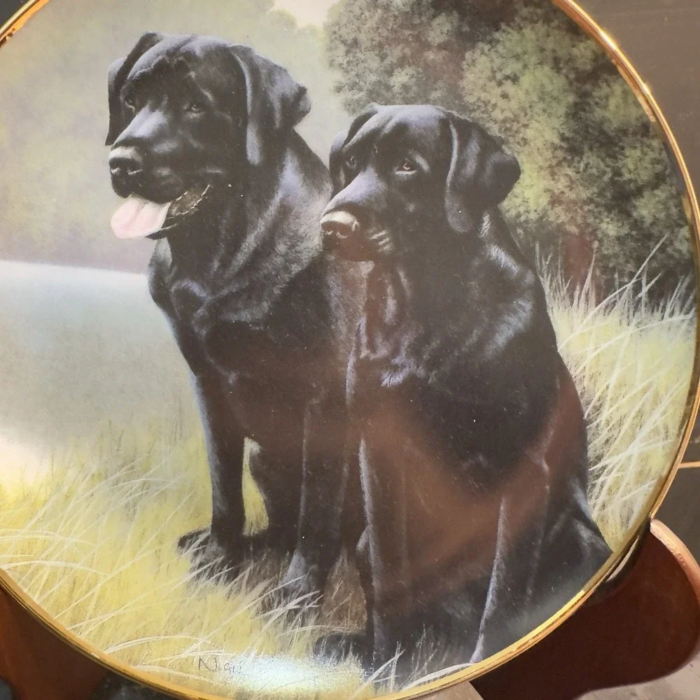 Franklin Mint Heirloom plate, Sporting Companions by Nigel Hemming Black Lab Dog